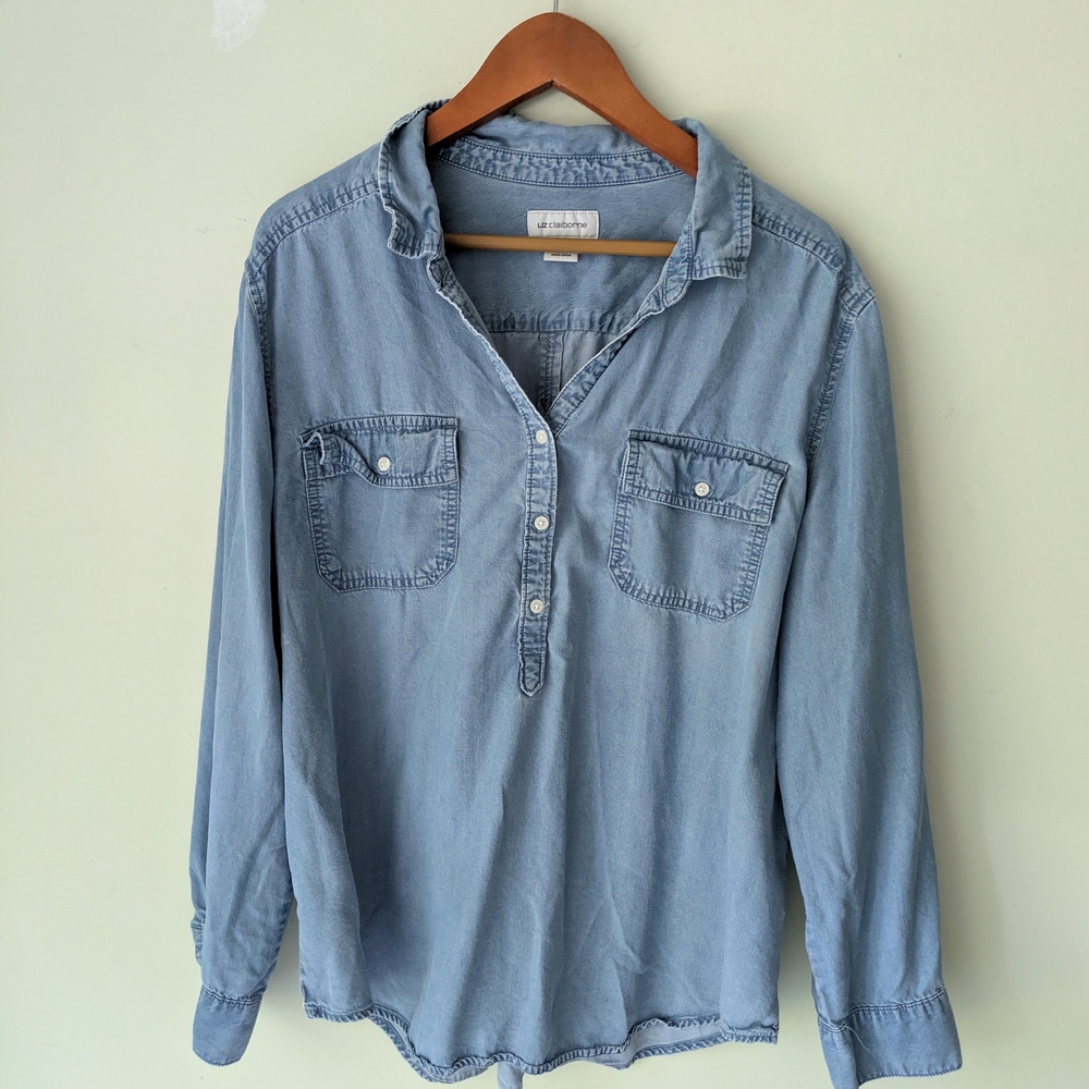 Liz Claiborne Blue Denim Popover Top XL
